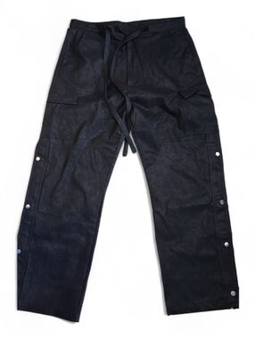 MNML Mens Baggy Faux Leather Black Snap Cargo Pants Size 38